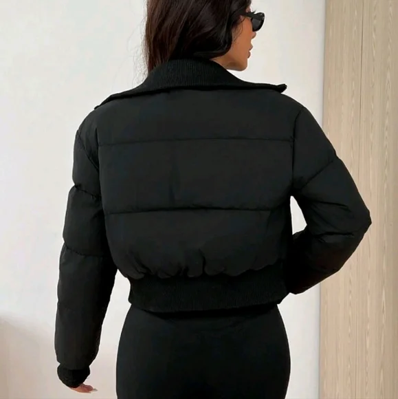 Women's Solid Color Zipper Front Padded Coat - Picture 4 of 4